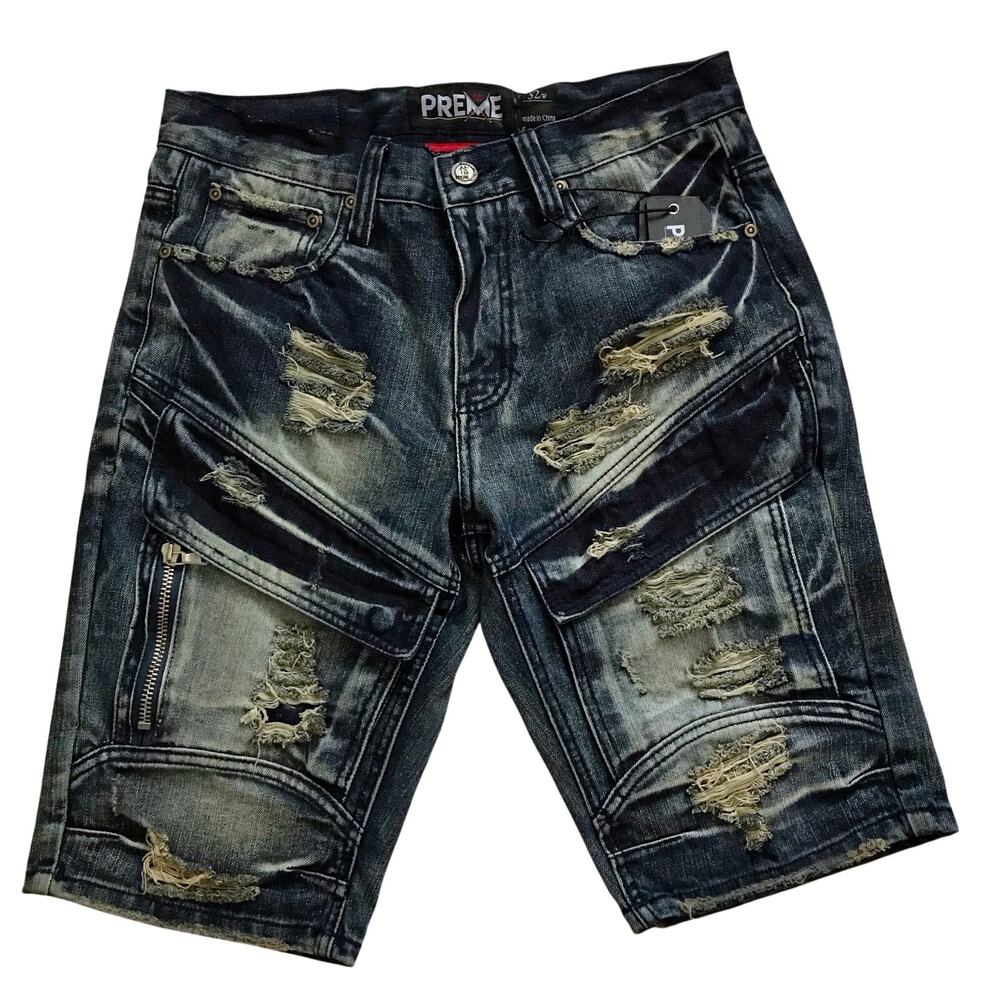 Preme NWT Distressed Stone Wash Jean Shorts Men W32